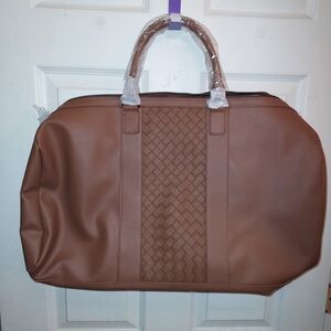 Brown Woven Leather Duffel Bag